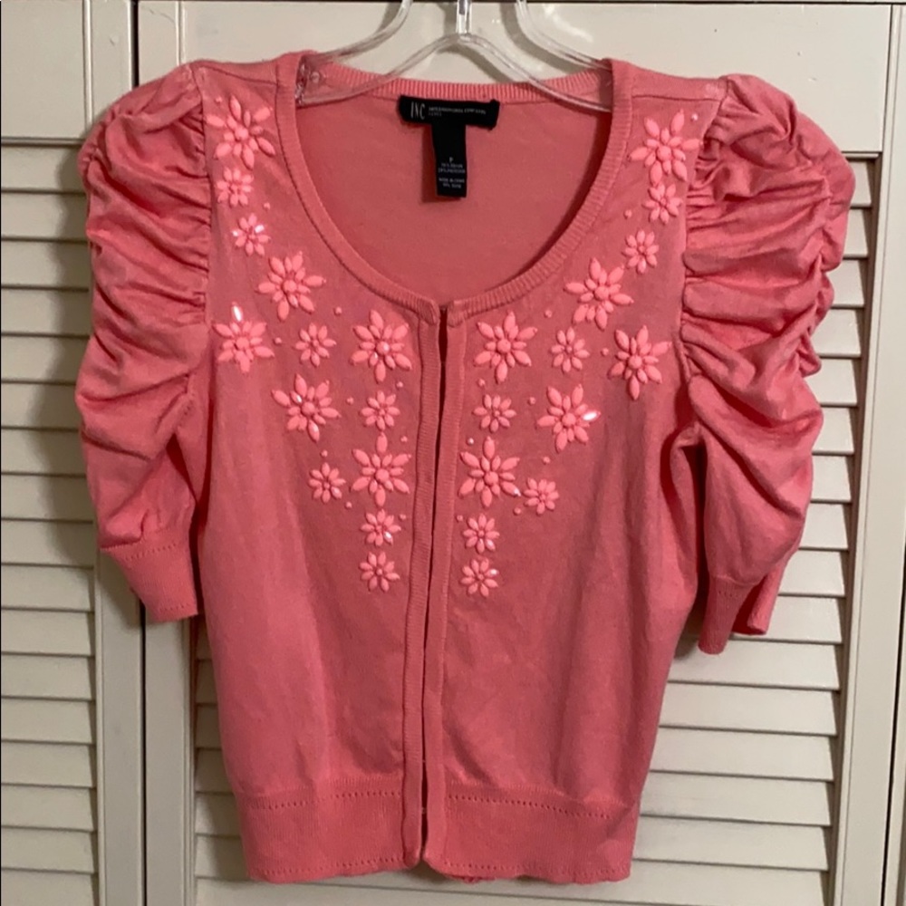 INC Peach pink beaded cardigan